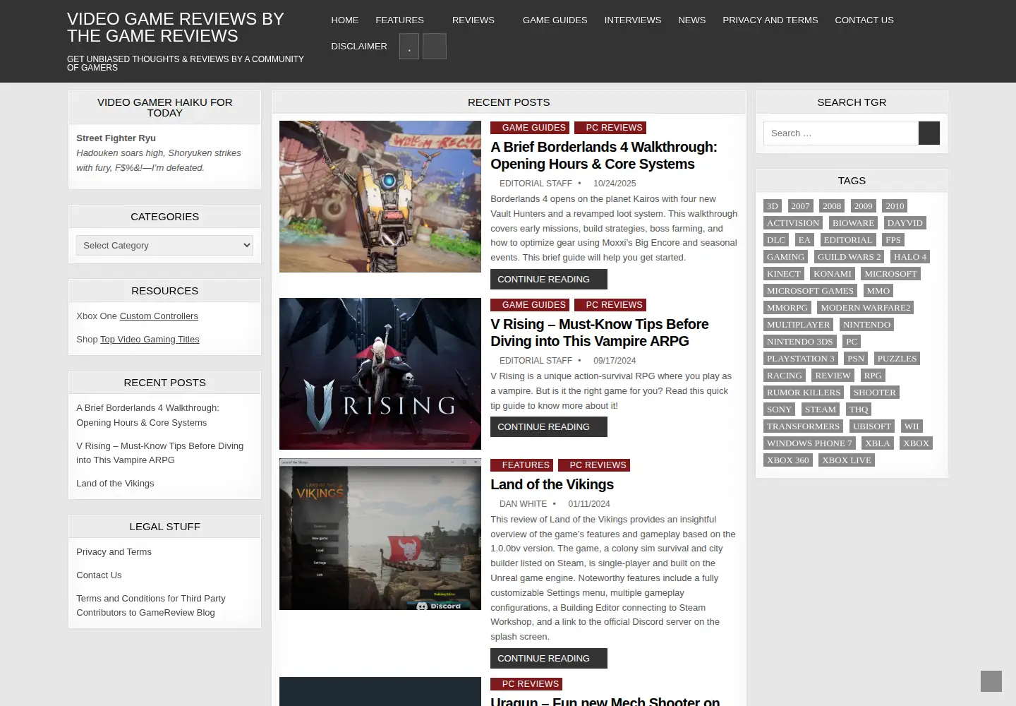 Screenshot of thegamereviews.com