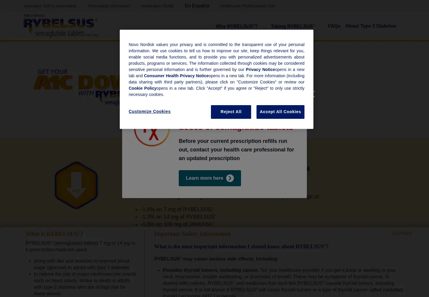 Captured homepage of rybelsus.com in the current scan