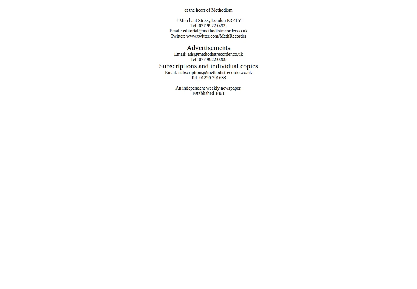 Screenshot of methodistrecorder.co.uk