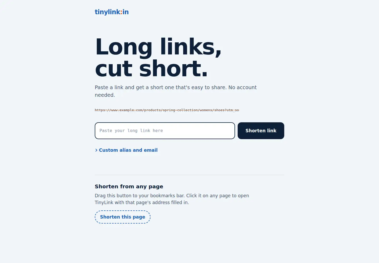 Captured homepage of tinylink.in in the current scan