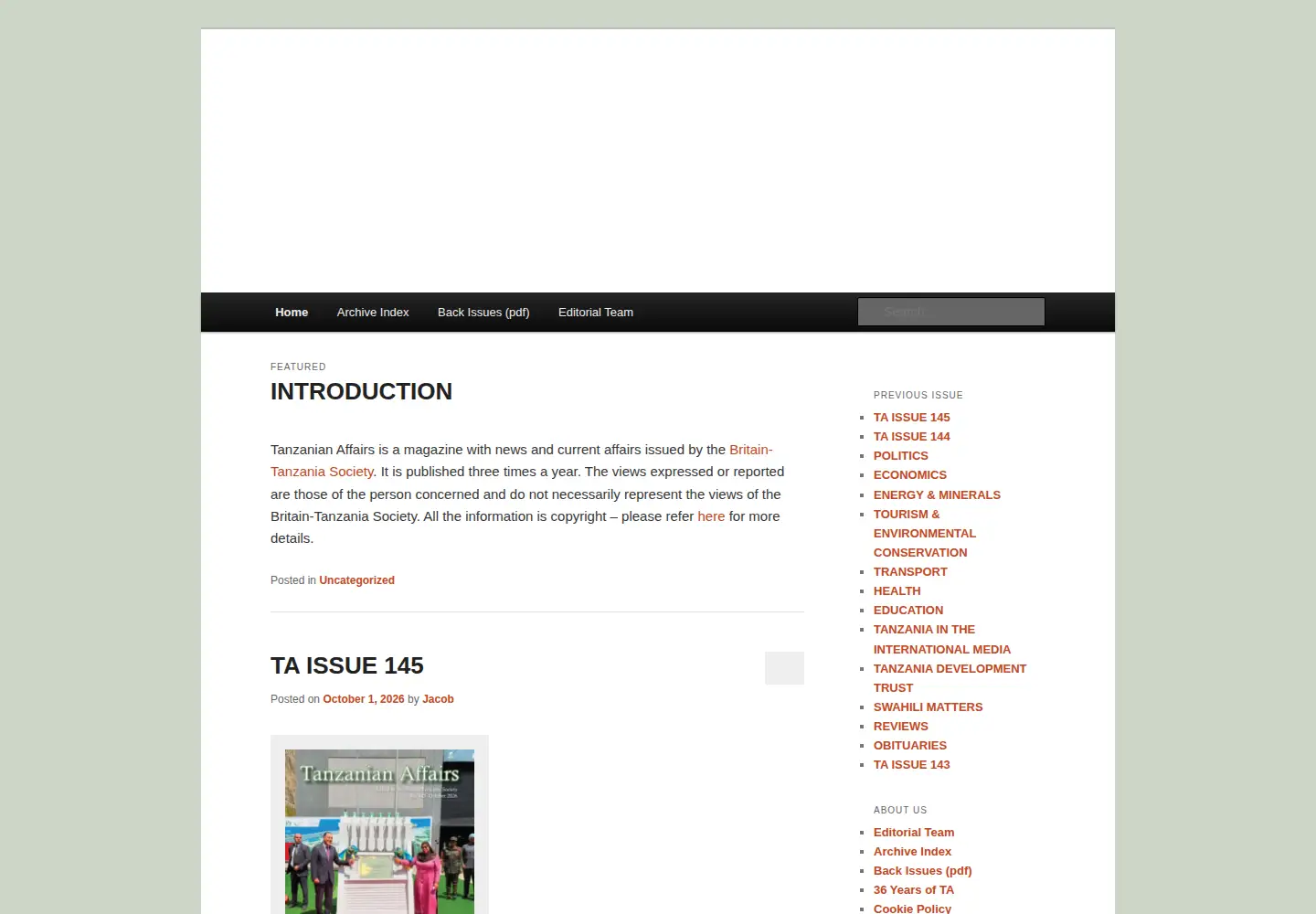 Captured homepage of tzaffairs.org in the current scan