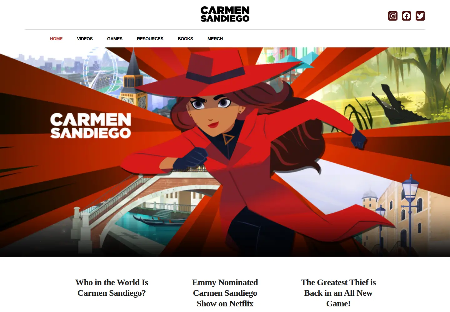 Captured homepage of carmensandiego.com in the current scan