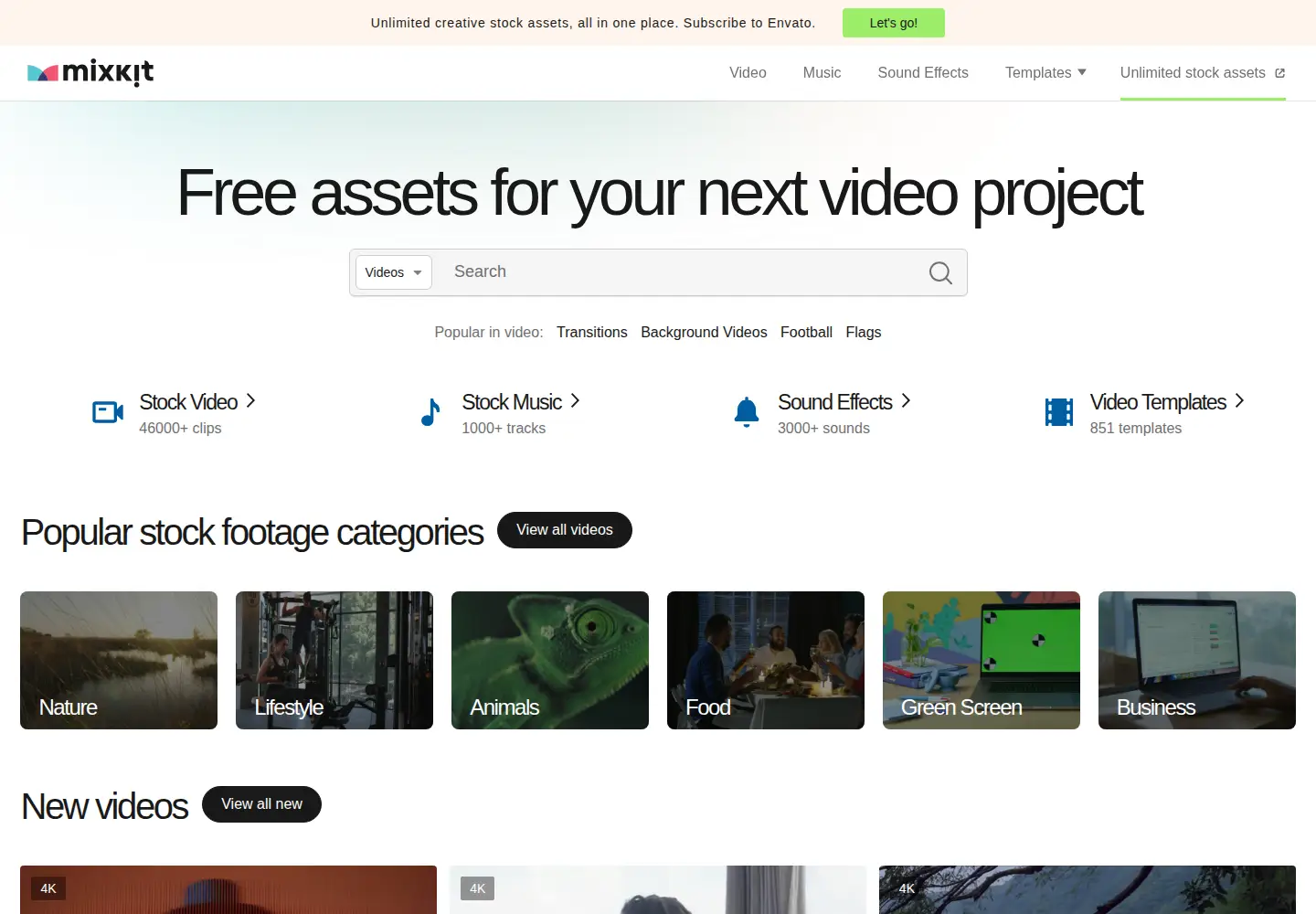 Screenshot of mixkit.co