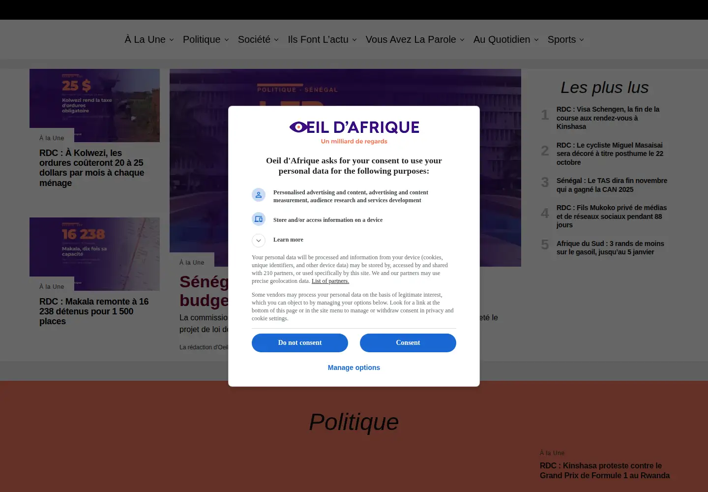 Screenshot of oeildafrique.com