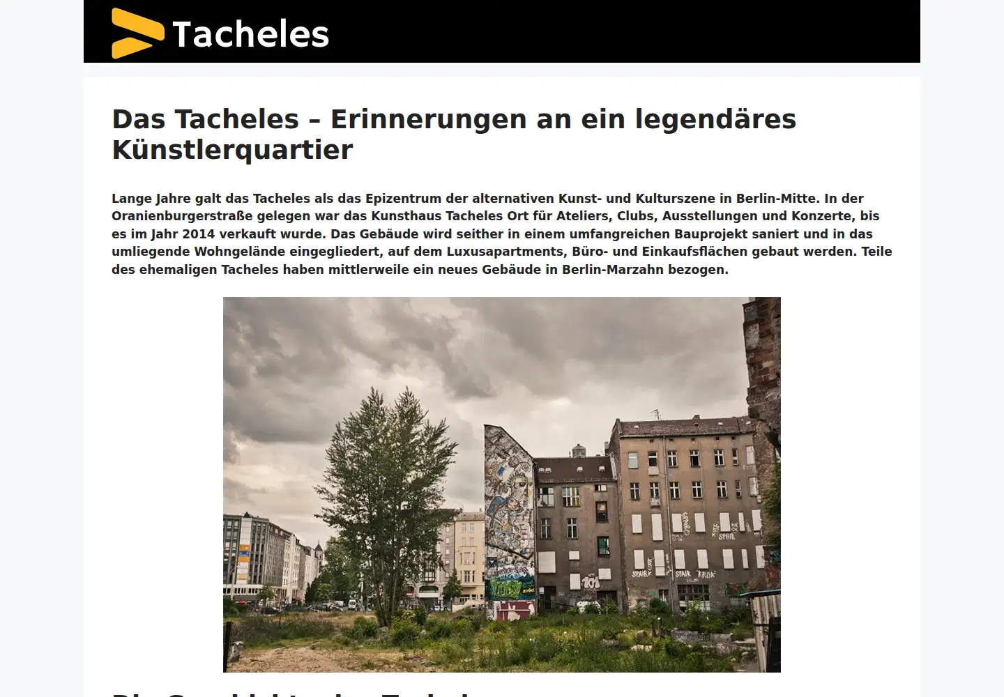 Captured homepage of tacheles.de in the current scan