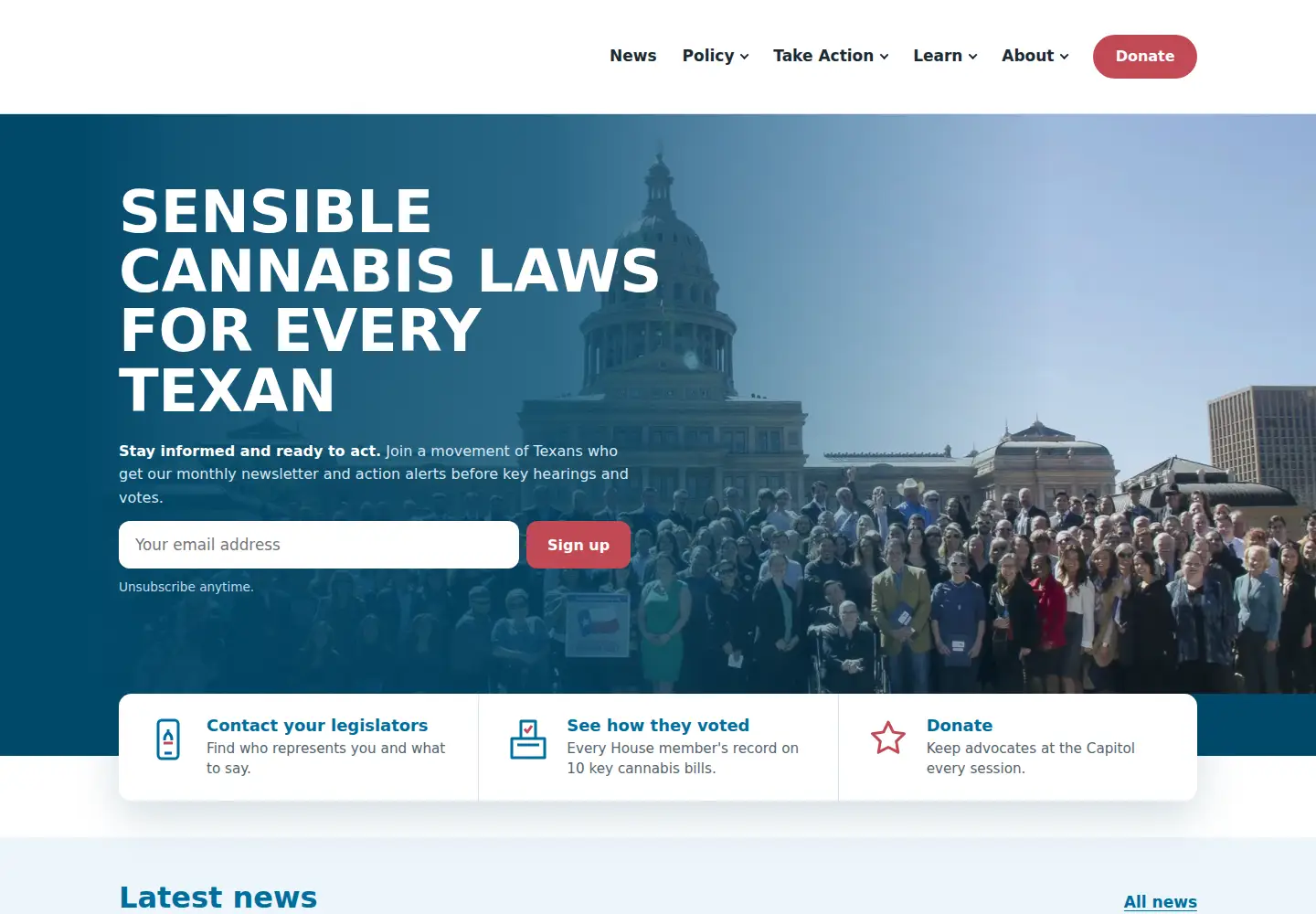 Captured homepage of texasmarijuanapolicy.org in the current scan