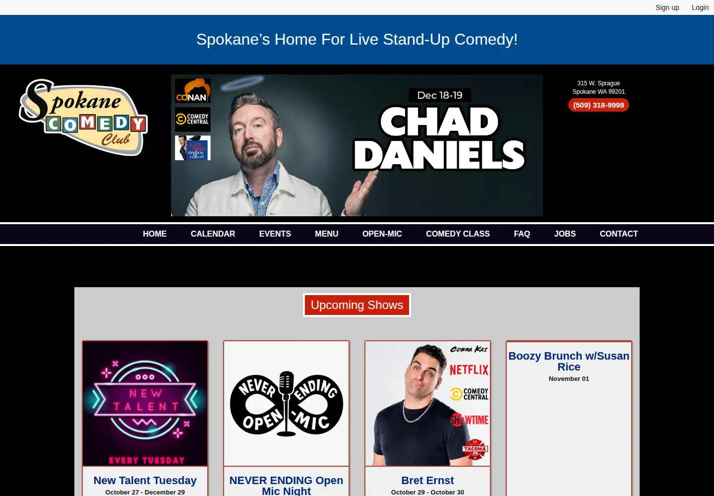 Screenshot of spokanecomedyclub.com