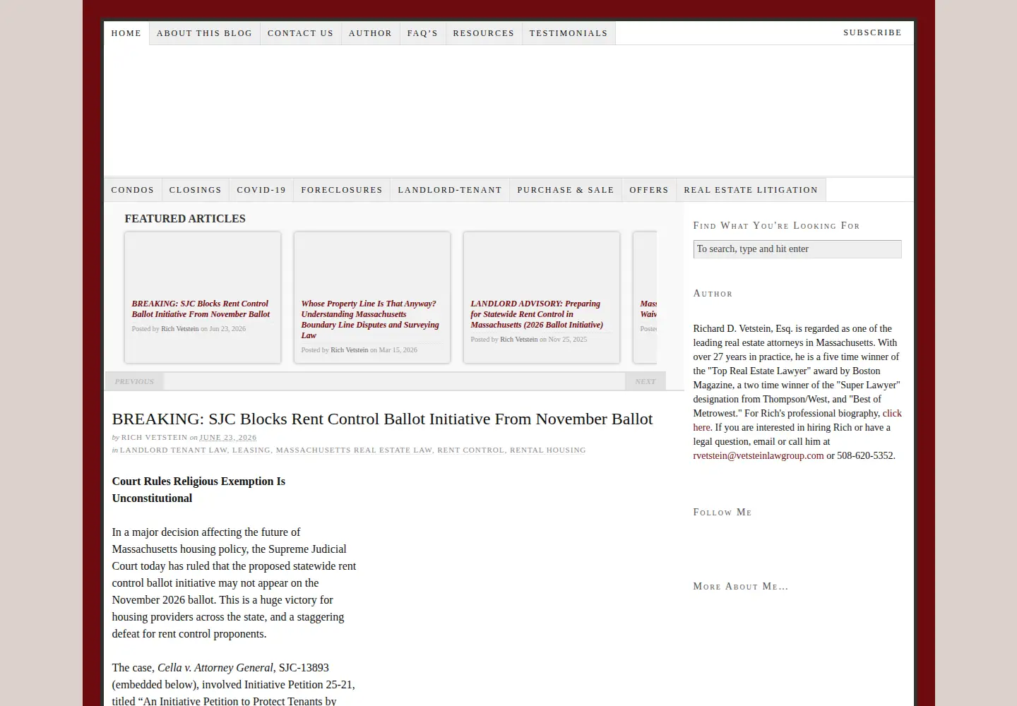 Captured homepage of massrealestatelawblog.com in the current scan