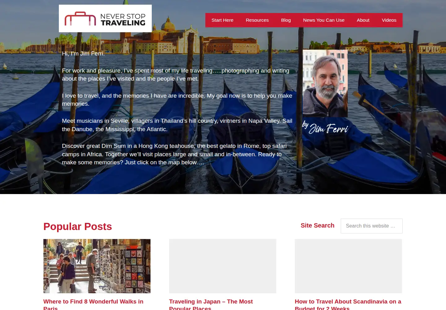 Captured homepage of neverstoptraveling.com in the current scan