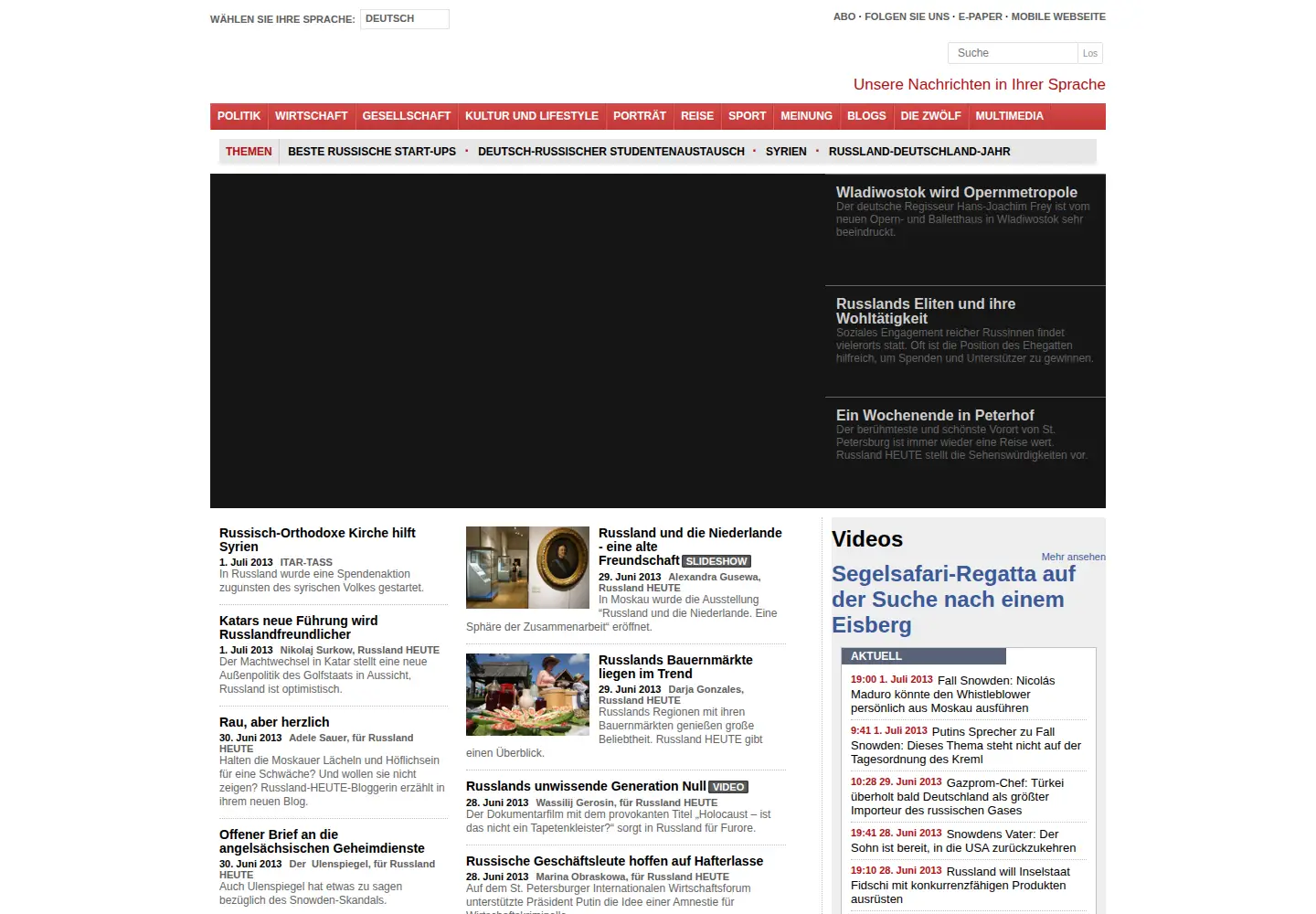 Captured homepage of russland-heute.de in the current scan