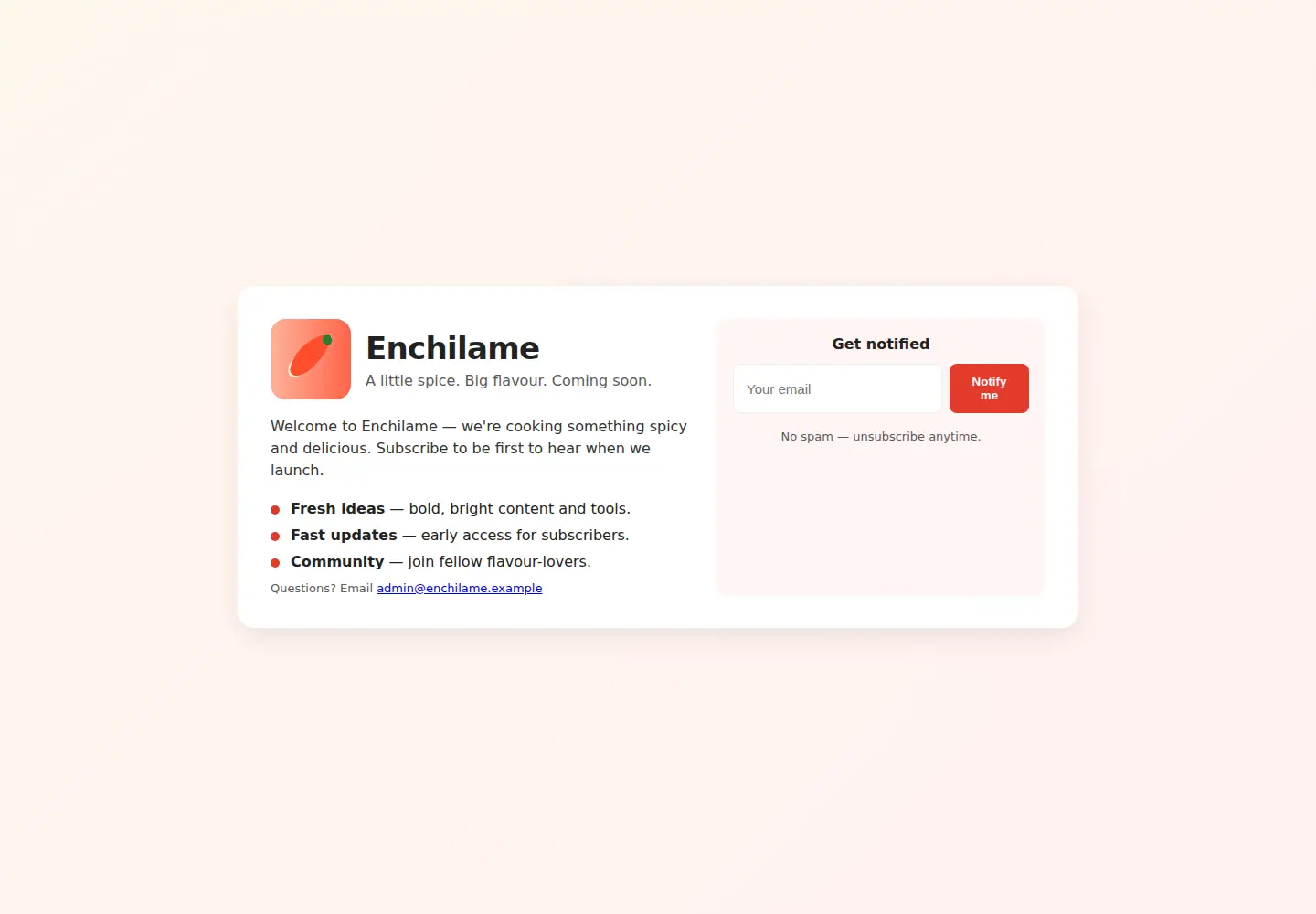 Captured homepage of enchilame.com in the current scan