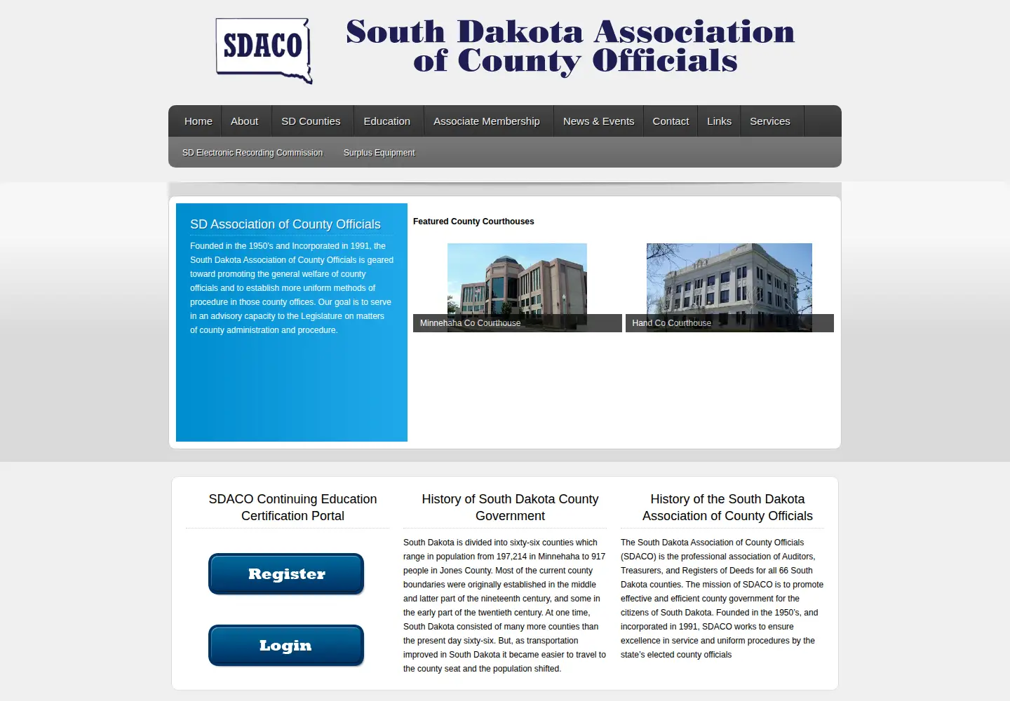 Captured homepage of sdcounties.org in the current scan