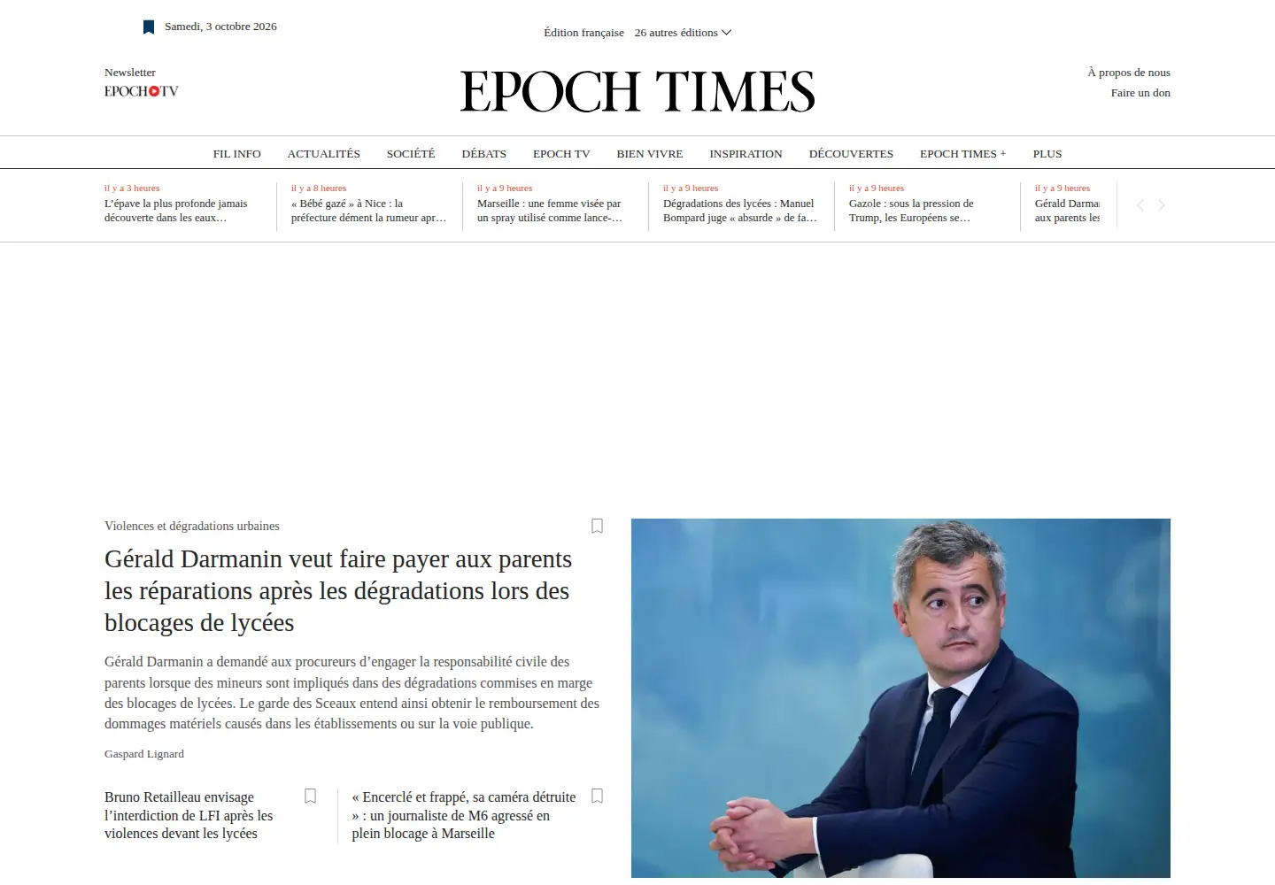Captured homepage of epochtimes.fr in the current scan