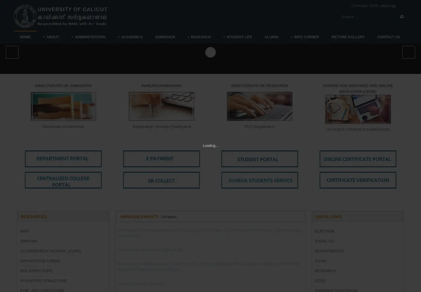 Screenshot of uoc.ac.in