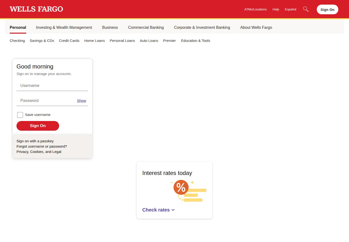 Screenshot of wellsfargo.com