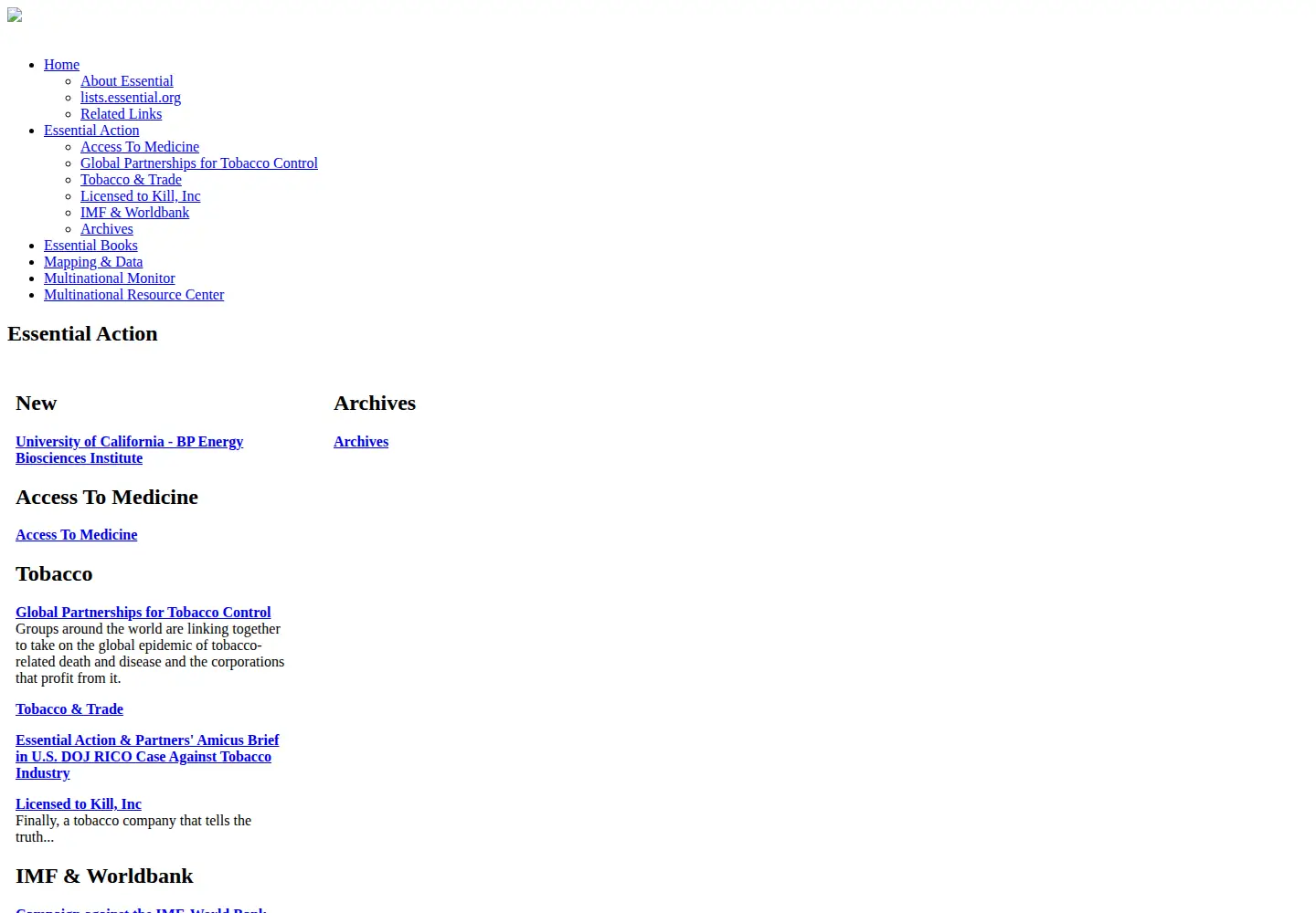 Captured homepage of essentialaction.org in the current scan