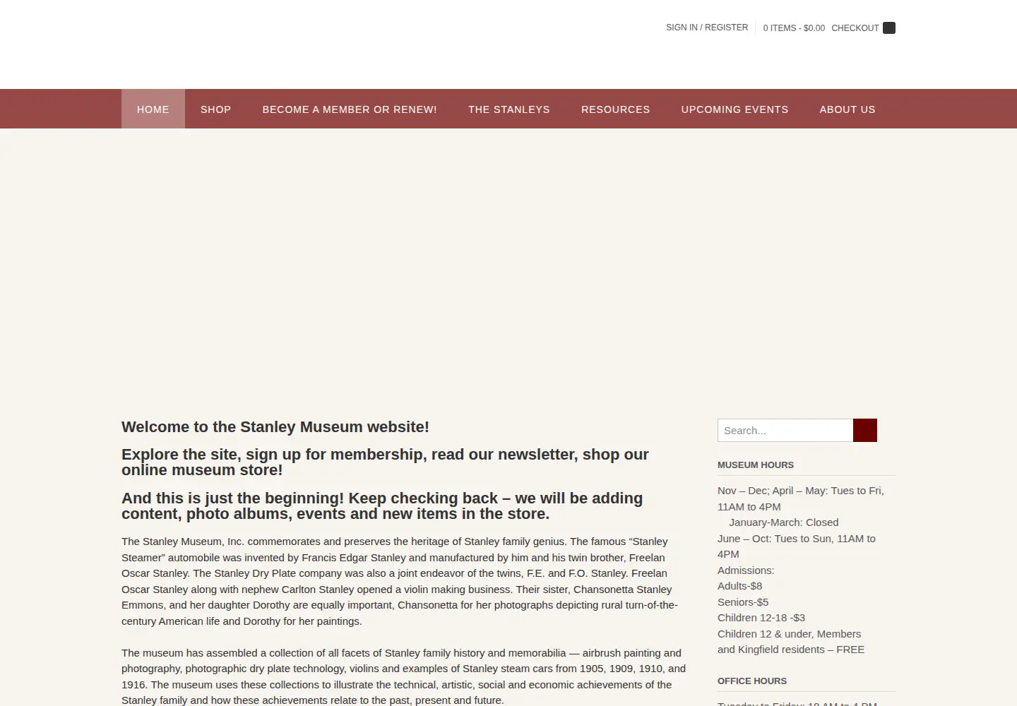 Screenshot of stanleymuseum.org