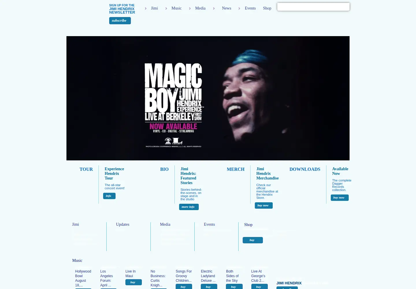 Captured homepage of jimi-hendrix.com in the current scan