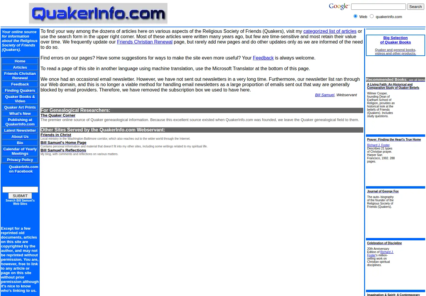 Captured homepage of quakerinfo.com in the current scan