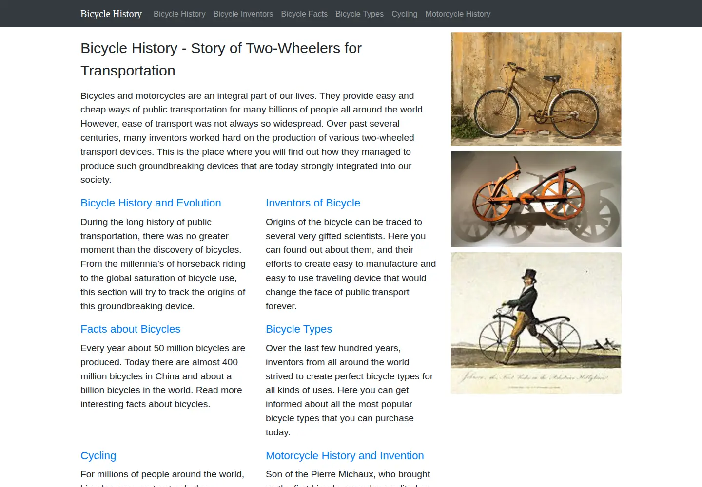 Screenshot of bicyclehistory.net