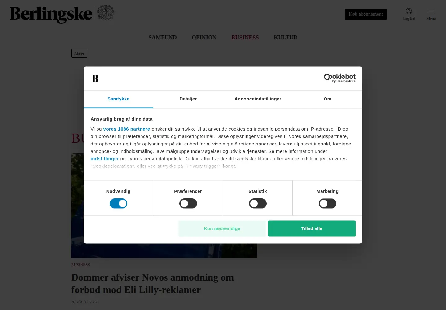 Screenshot of erhvervsbladet.dk
