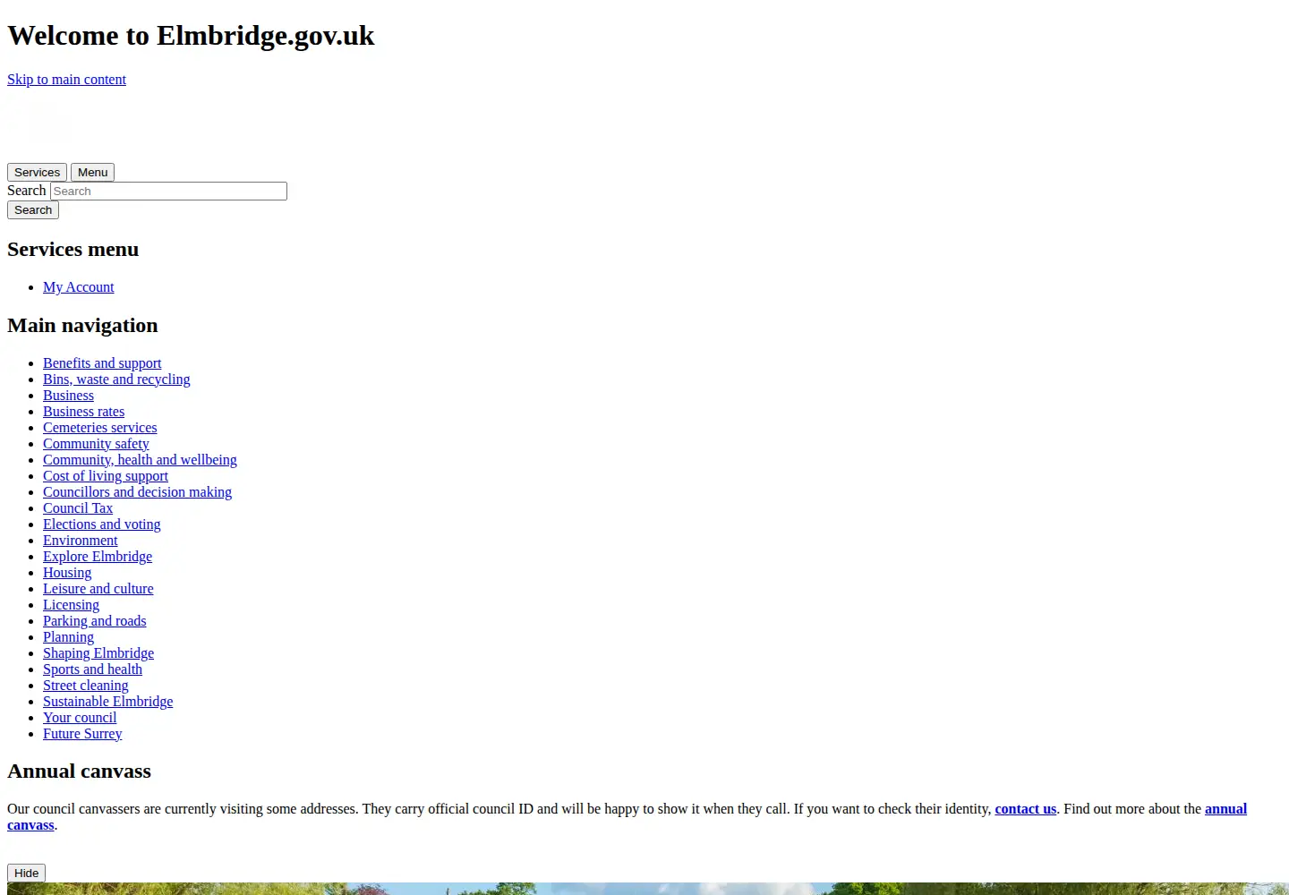 Screenshot of elmbridge.gov.uk