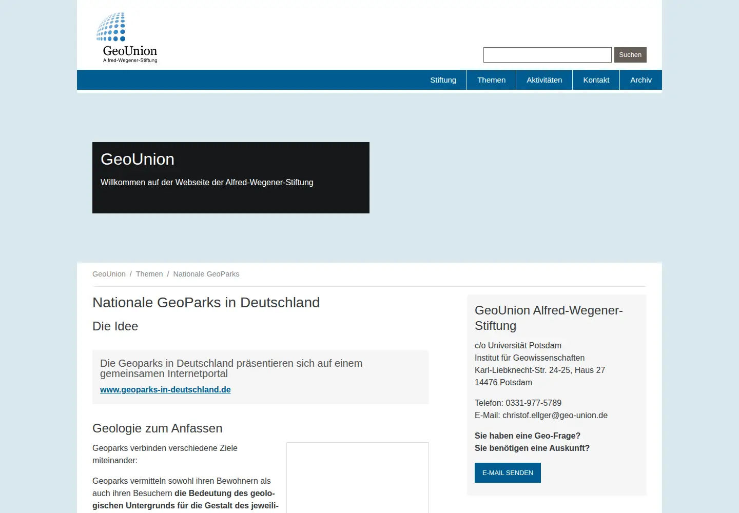 Captured homepage of nationaler-geopark.de in the current scan