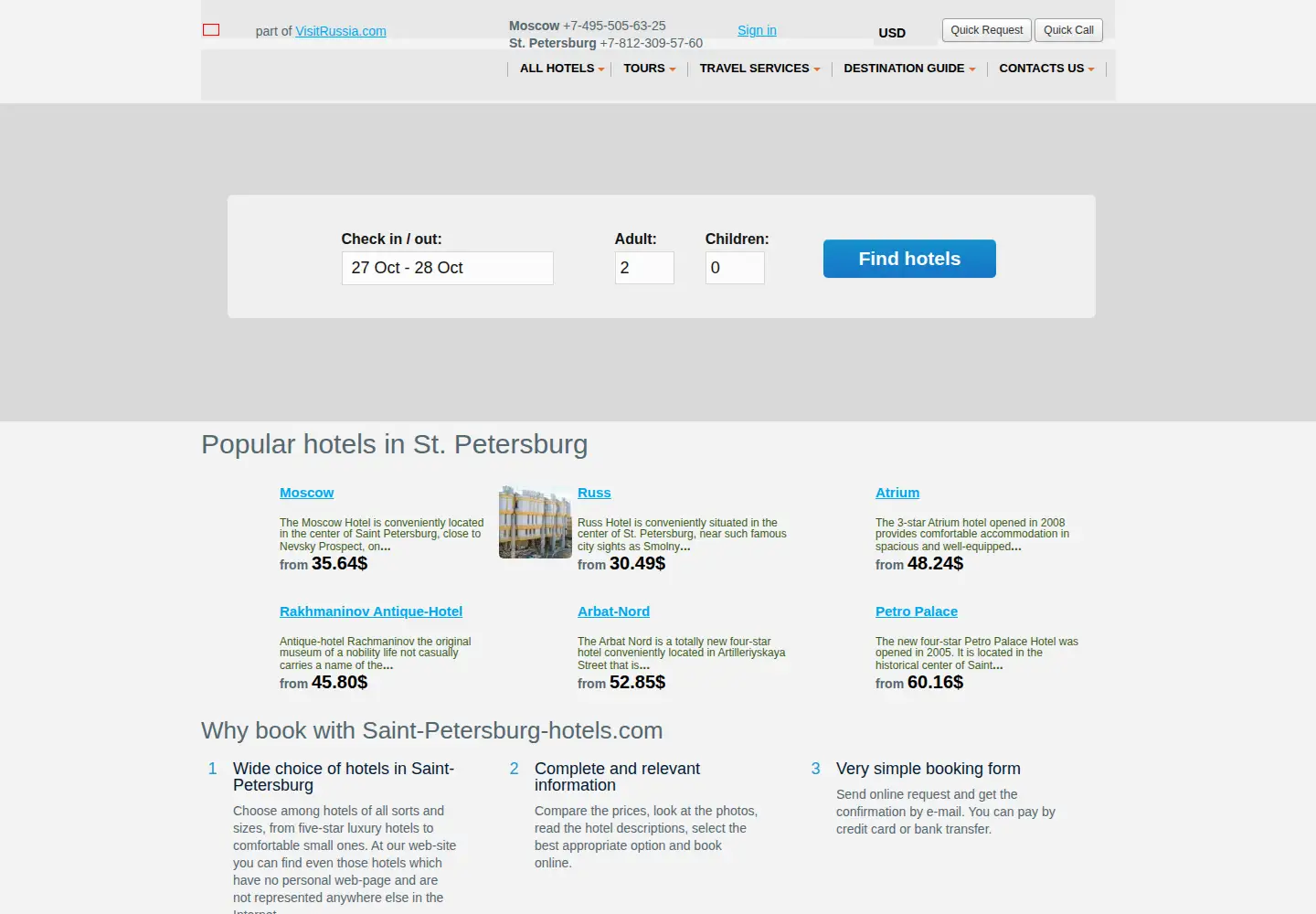Captured homepage of saint-petersburg-hotels.com in the current scan
