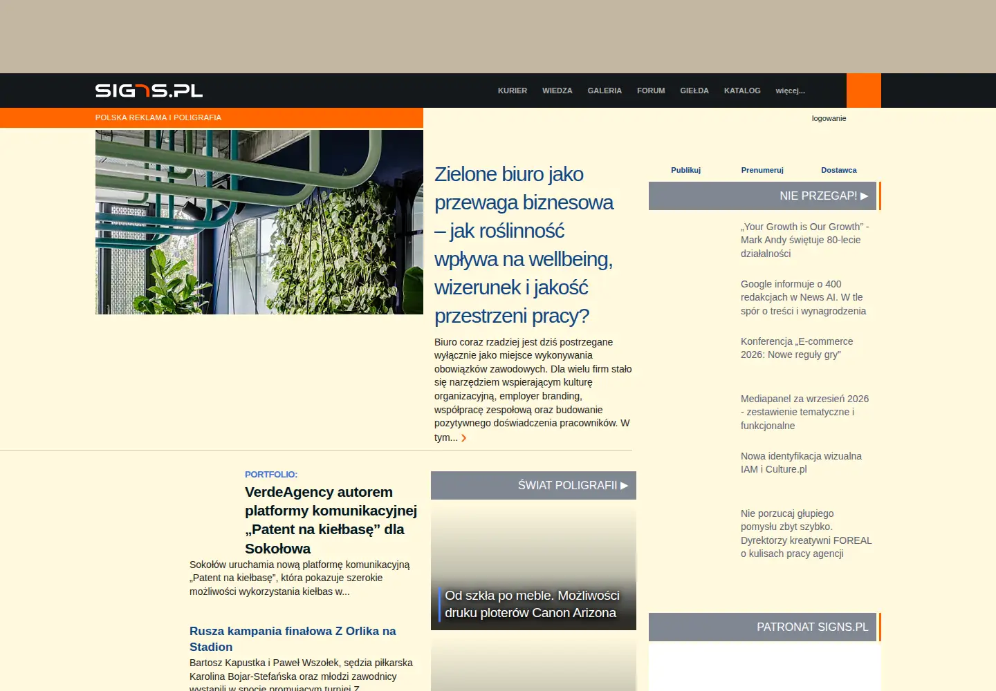 Captured homepage of signs.pl in the current scan
