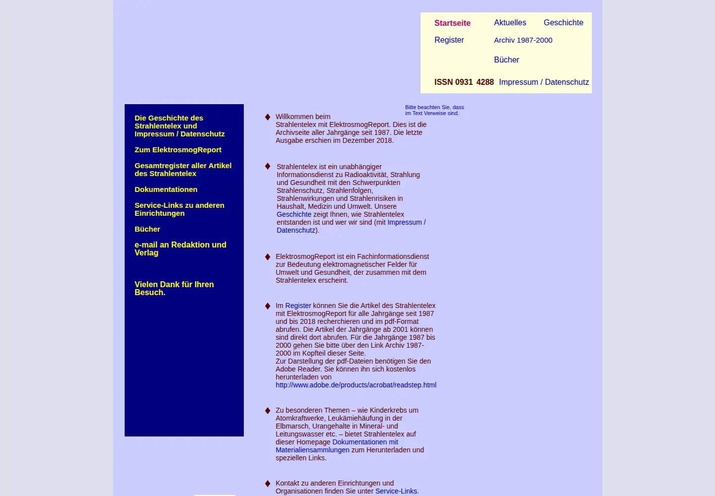 Screenshot of strahlentelex.de