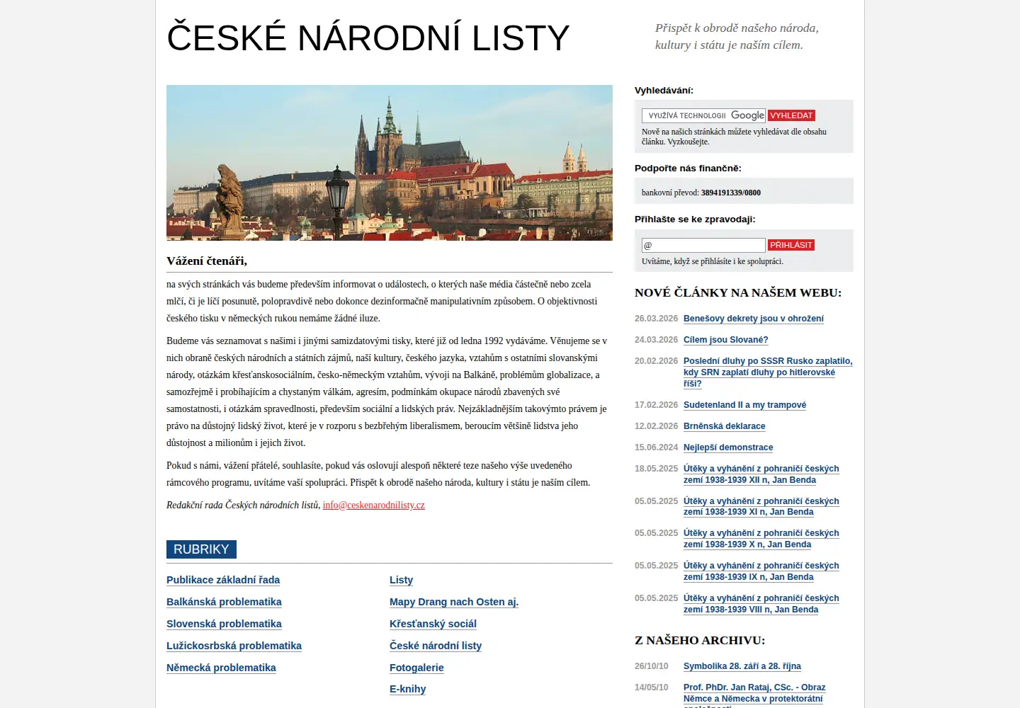 Captured homepage of ceskenarodnilisty.cz in the current scan