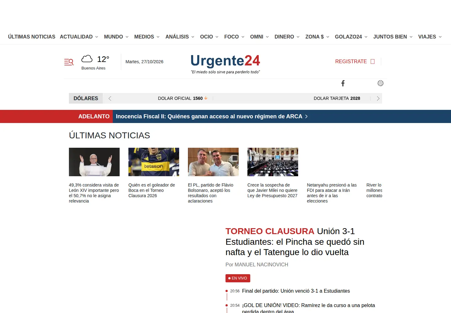 Captured homepage of urgente24.info in the current scan