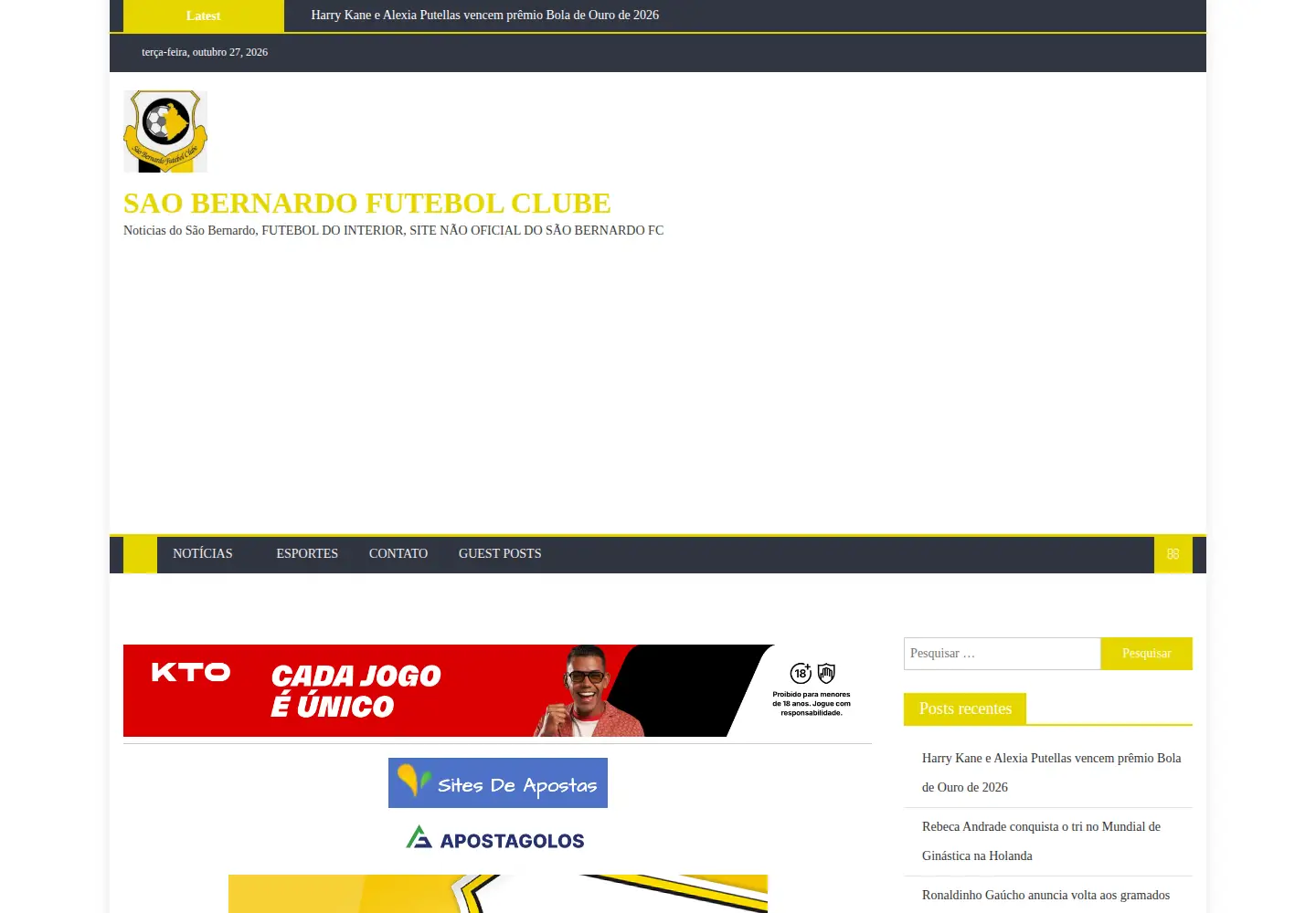 Captured homepage of saobernardofc.com.br in the current scan