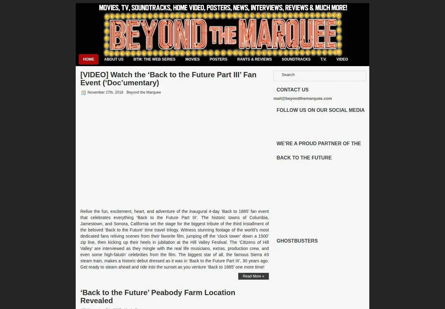 Captured homepage of beyondthemarquee.com in the current scan