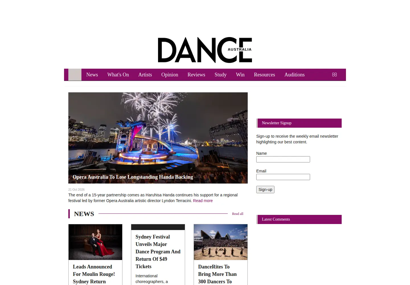 Screenshot of danceaustralia.com.au