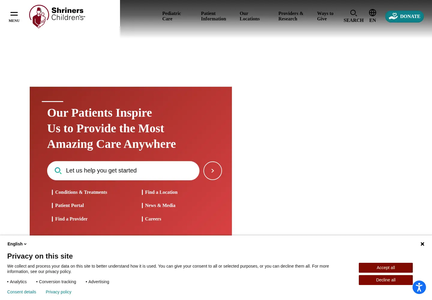 Screenshot of shrinershospitals.org