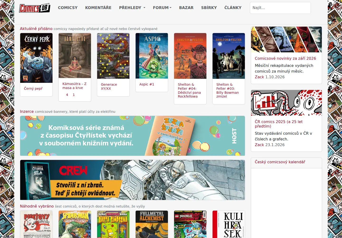 Captured homepage of comicsdb.cz in the current scan