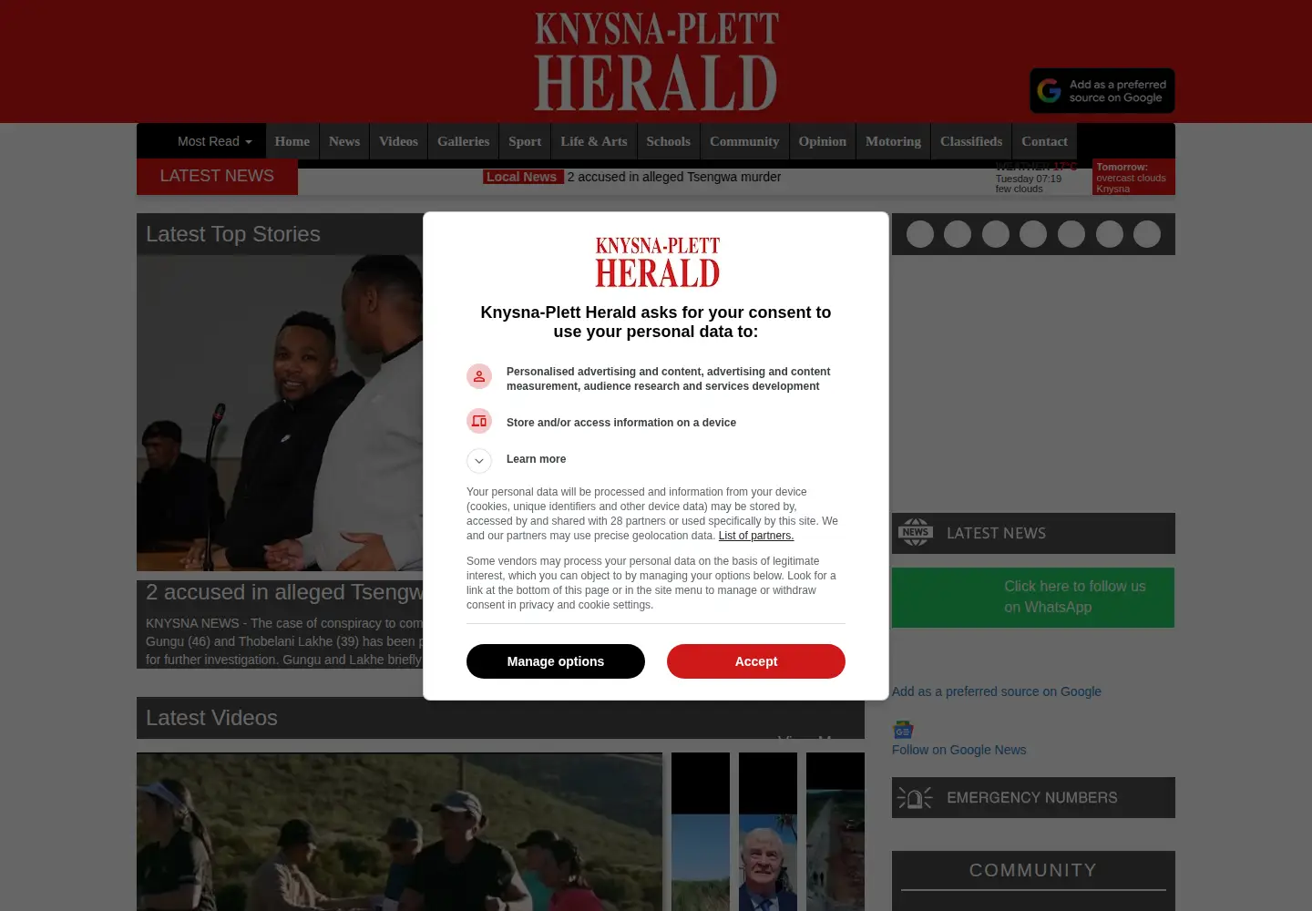 Screenshot of knysnaplettherald.com