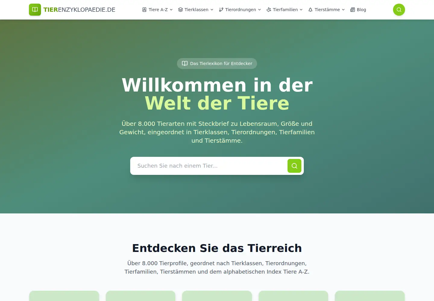 Captured homepage of tierenzyklopaedie.de in the current scan