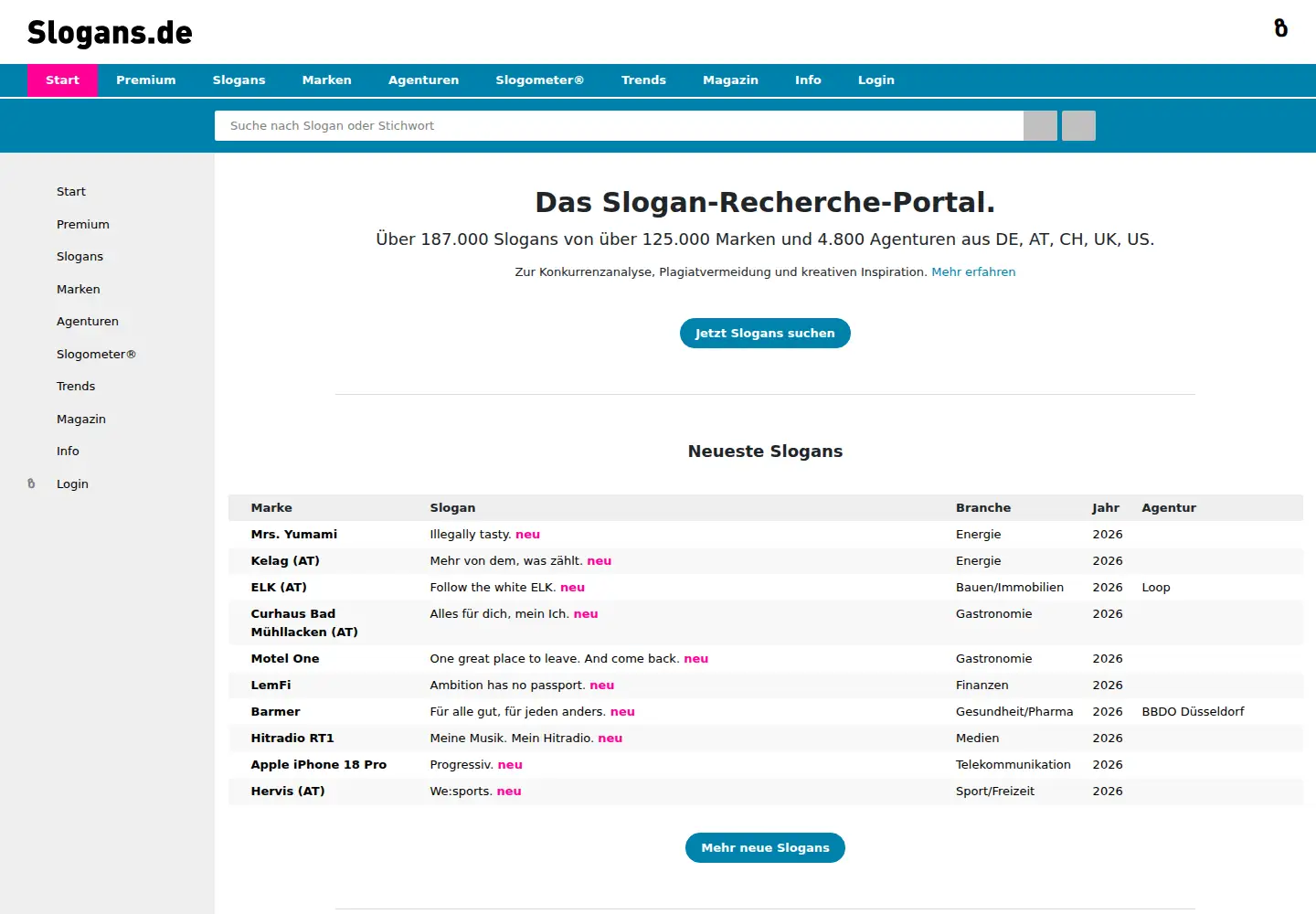 Captured homepage of slogans.de in the current scan