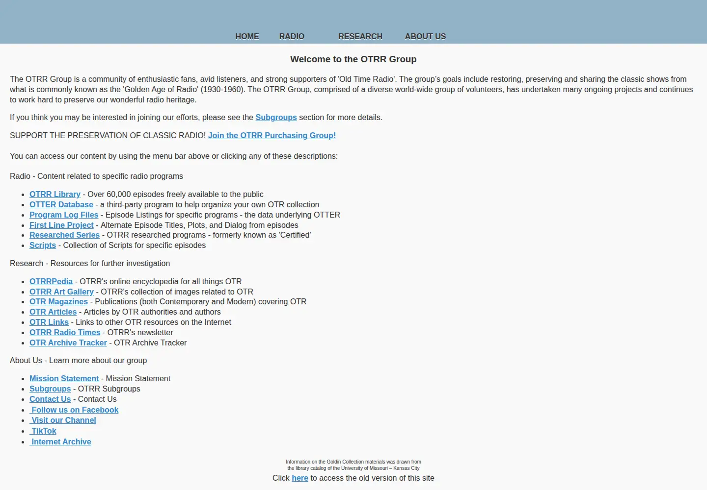 Captured homepage of otrr.org in the current scan