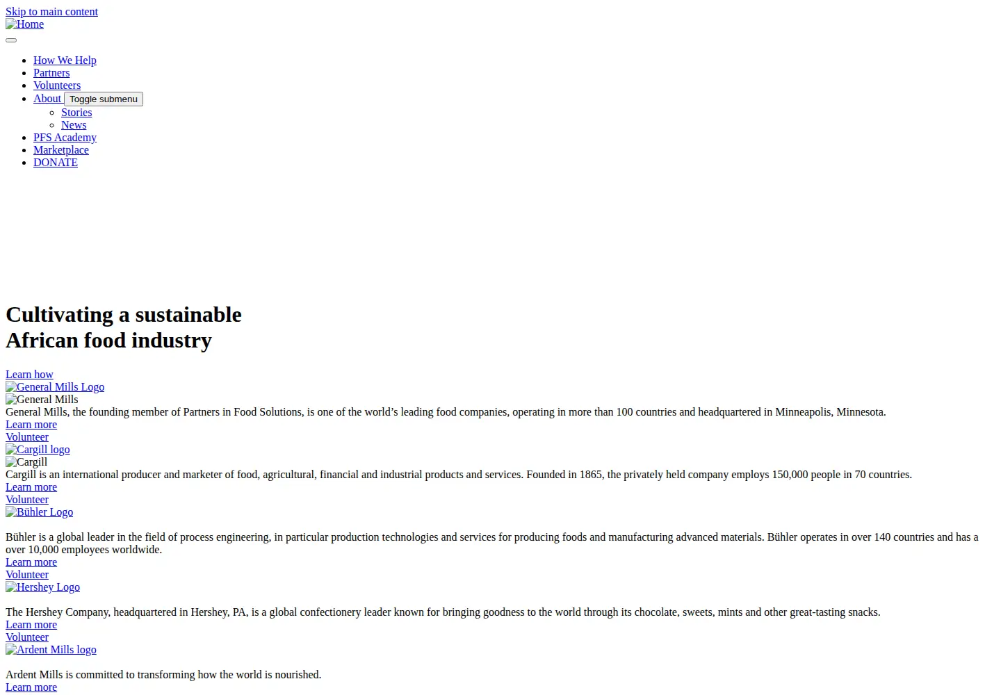 Screenshot of partnersinfoodsolutions.com