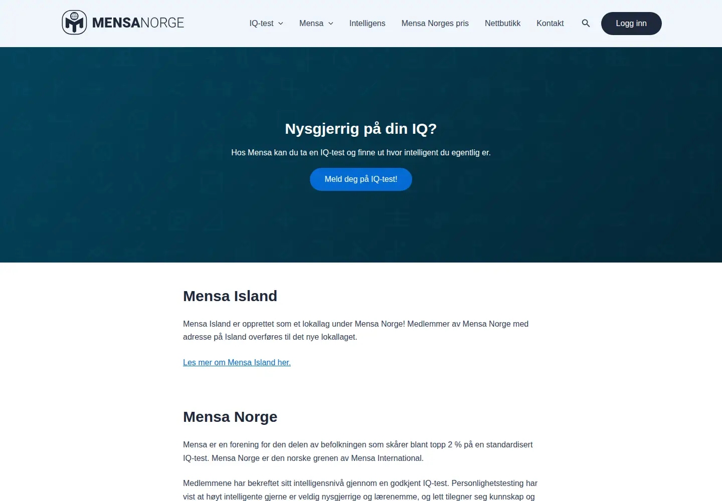 Screenshot of mensa.no