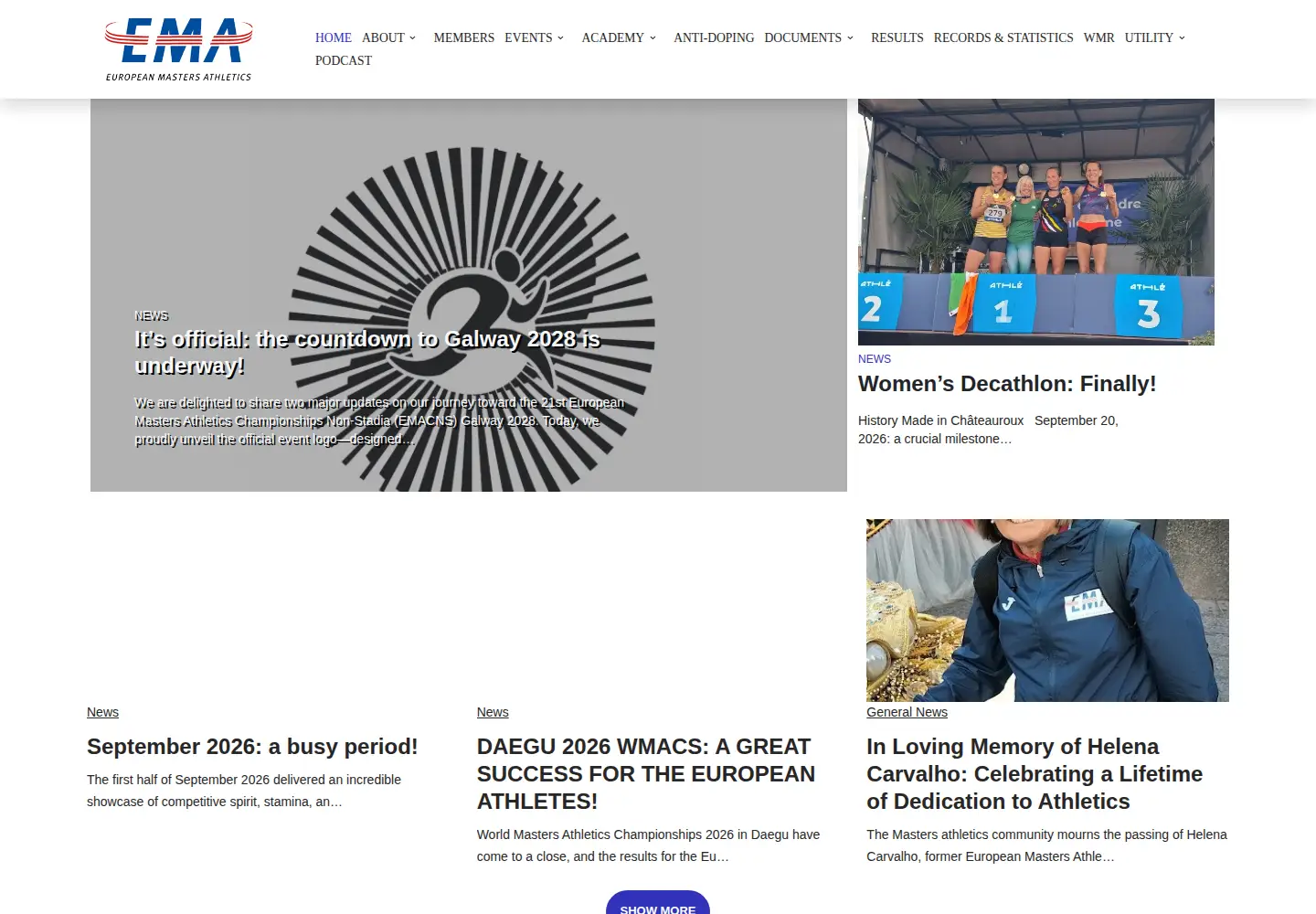 Screenshot of european-masters-athletics.org