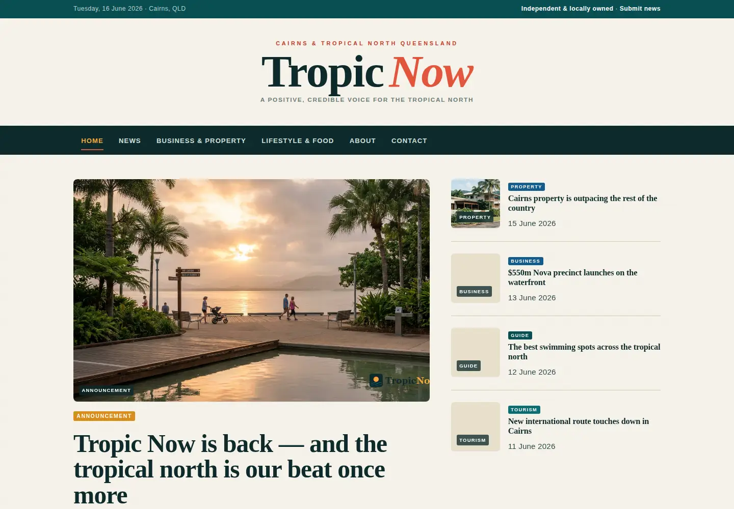 Captured homepage of tropicnow.com.au in the current scan