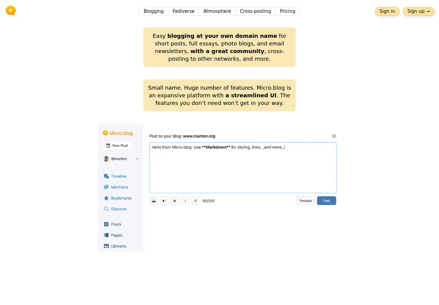 Screenshot of micro.blog