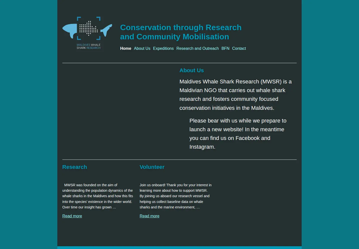 Captured homepage of maldiveswhalesharkresearch.org in the current scan