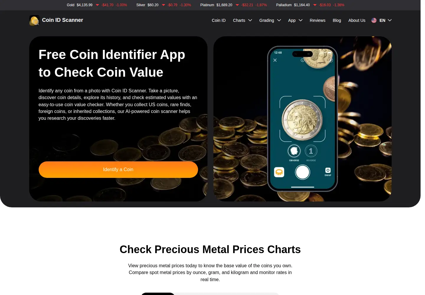 Screenshot of coin-identifier.com