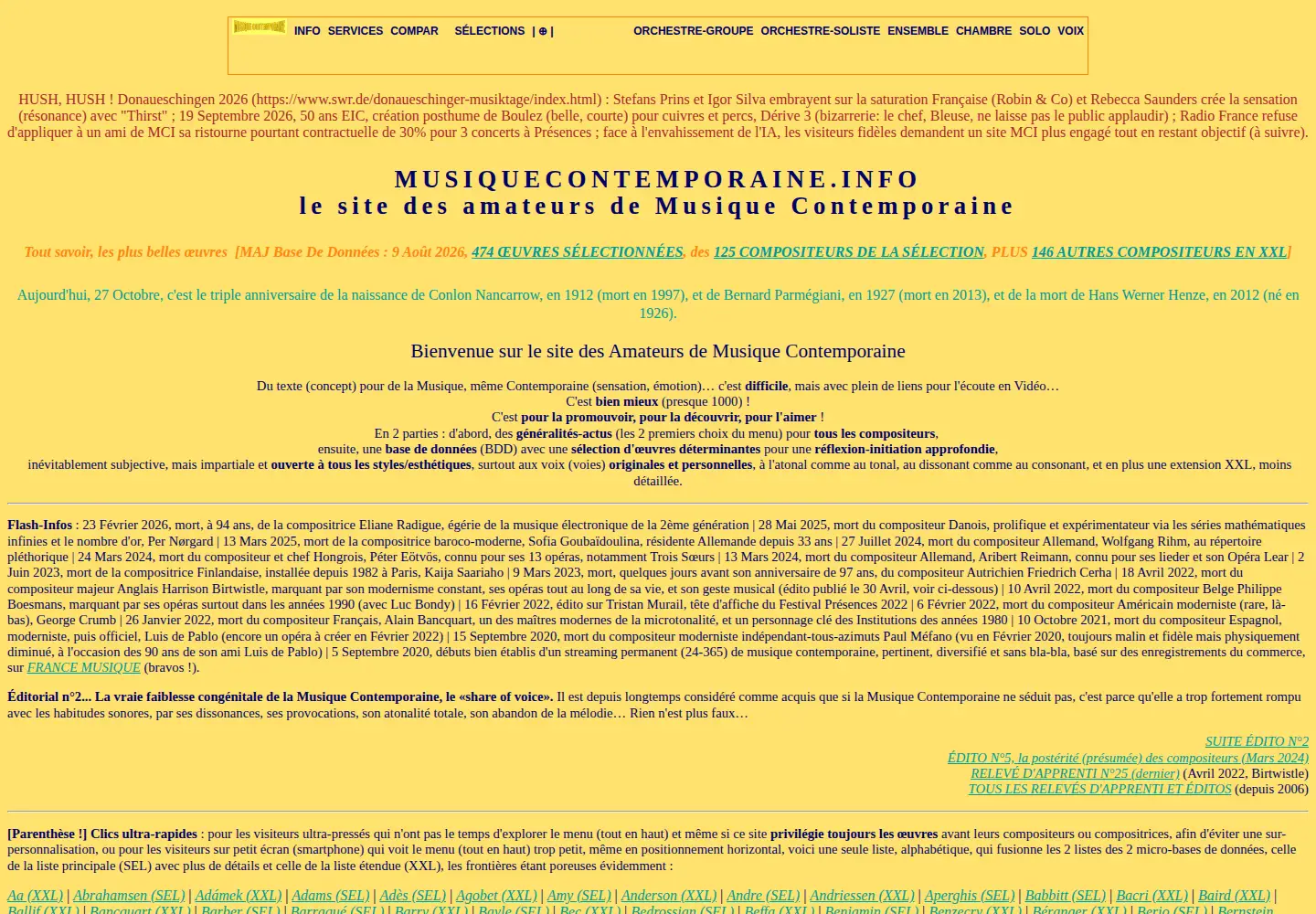 Captured homepage of musiquecontemporaine.info in the current scan