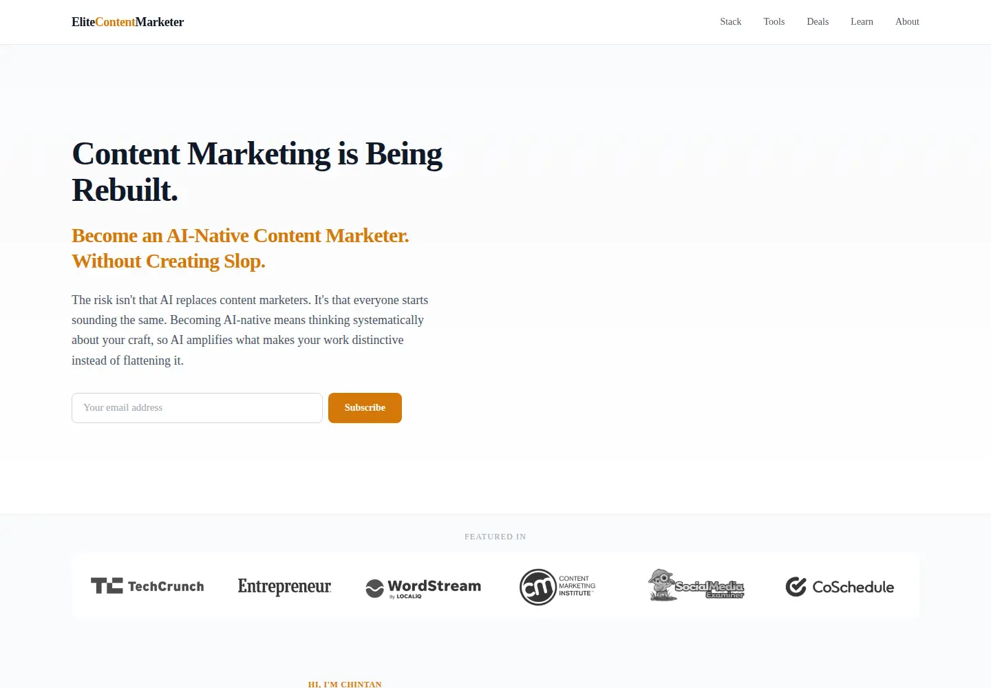 Captured homepage of elitecontentmarketer.com in the current scan
